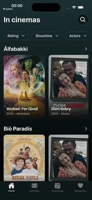 Startbildschirm von Dr. Cinema mit Filmen nach Kino